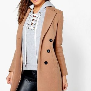 Petite Double Breasted Camel Duster Coat
